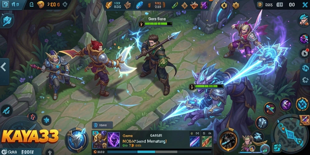 Gameplay KAYA33 dengan pertarungan seru di arena MOBA.