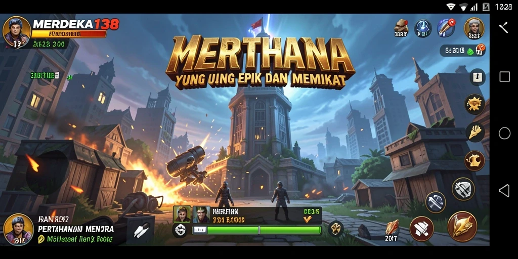 Tangkapan layar gameplay MERDEKA138 dengan aksi pertahanan menara yang mendebarkan.
