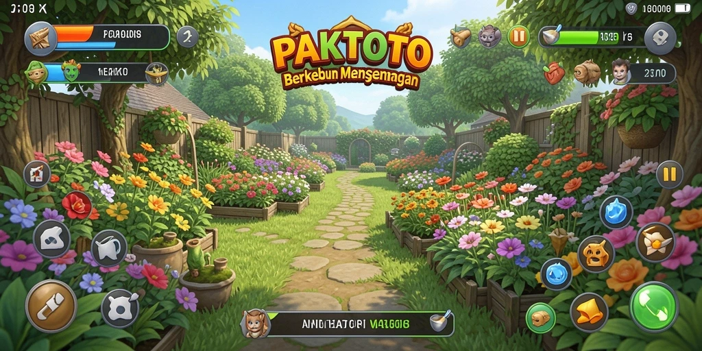 Screenshot gameplay PAKTOTO yang menampilkan aktivitas berkebun.