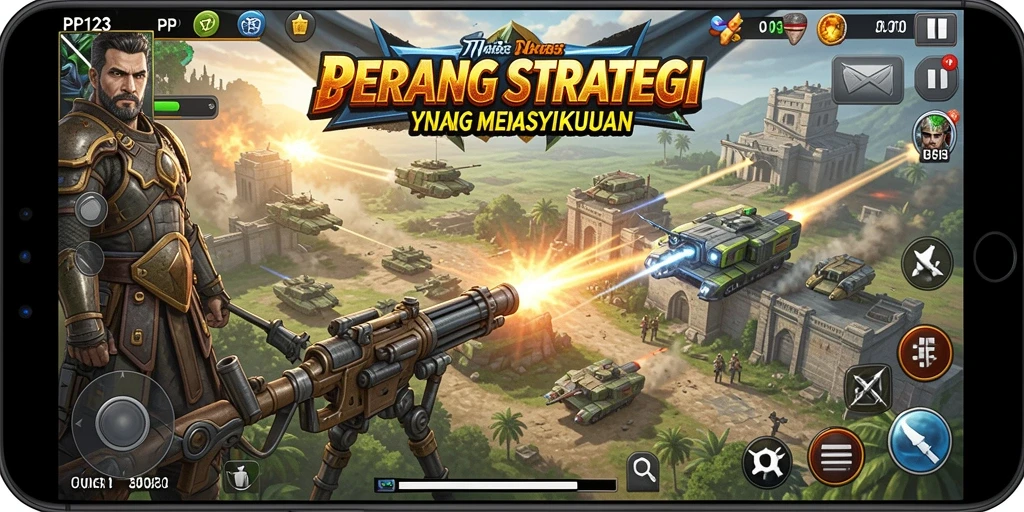 Screenshot menunjukkan aksi seru dalam permainan strategi PP123.