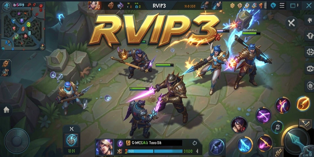 Tampilan gameplay seru dari RVIP3 yang menunjukkan aksi pertarungan MOBA.