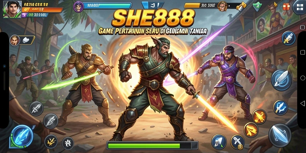 Screenshot gameplay dari SHE888 yang menunjukkan pertarungan yang intens.