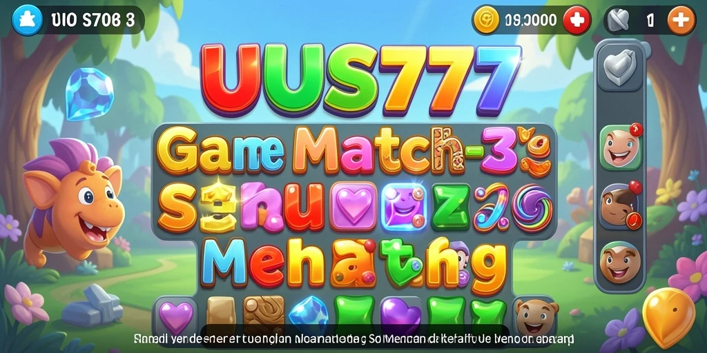 Screenshot UUS777 menampilkan gameplay Match-3 yang seru dan penuh warna.
